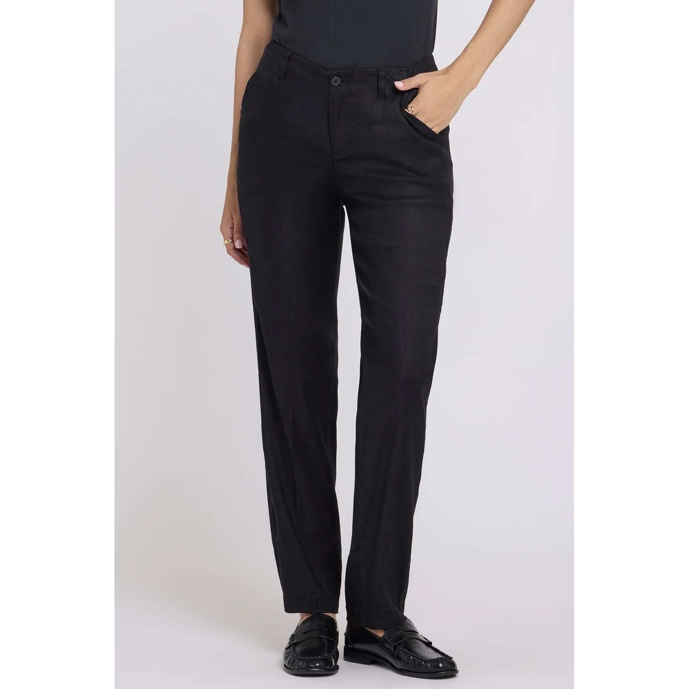 NYDJ Womens Marilyn Linen Trousers Size 4 Black Straight Leg Stretch Lift Tuck